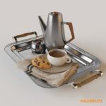 Tableware- Khay trà, chén, bánh 3dmax
